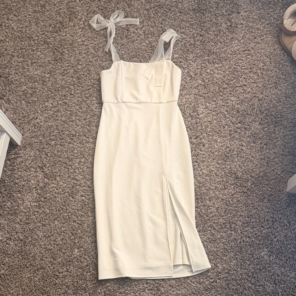 Lulu's Ivory Midi Dress with Bow Straps